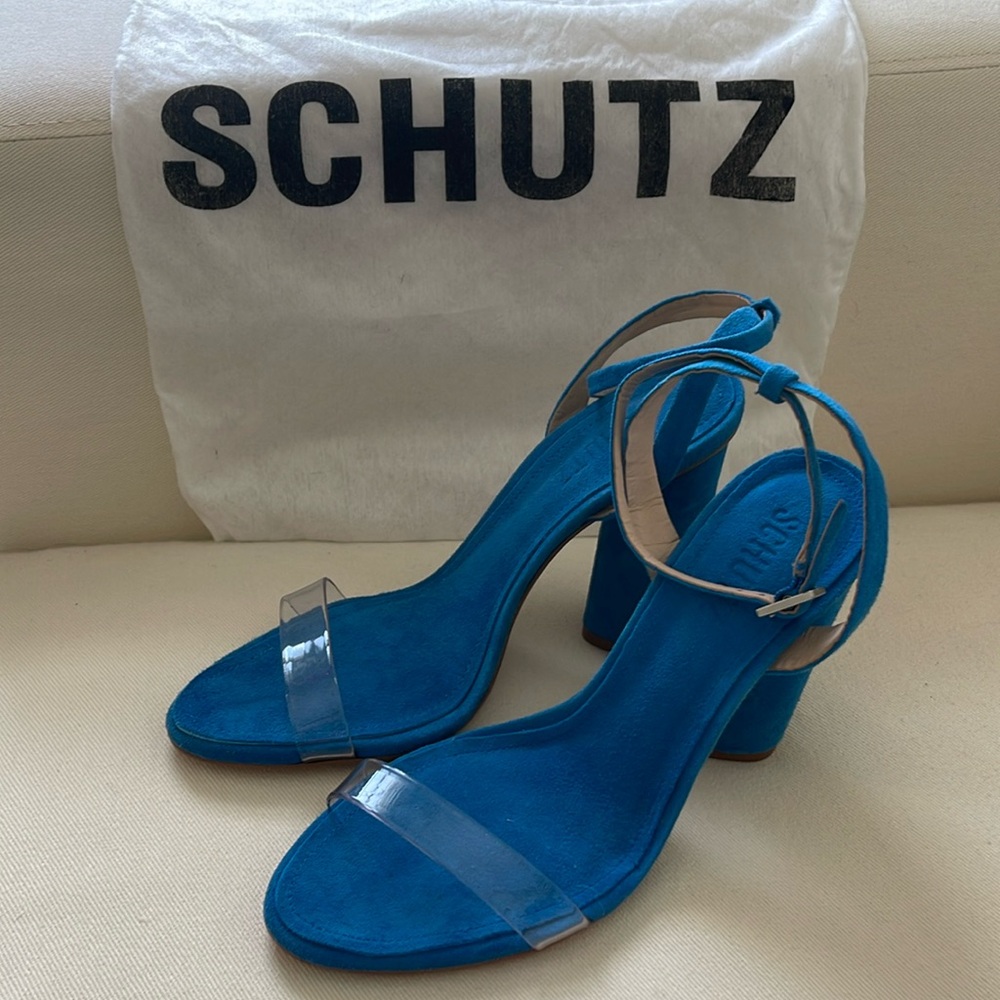 Schutz Suede Sandals with Transparent Strap, NWT and Dustbag, Never Worn
